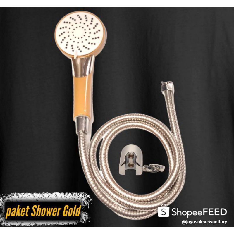 Paket Hemat Hand shower Gold + Braket Shower system + Selang 150cm Paket Shower Kamar Mandi