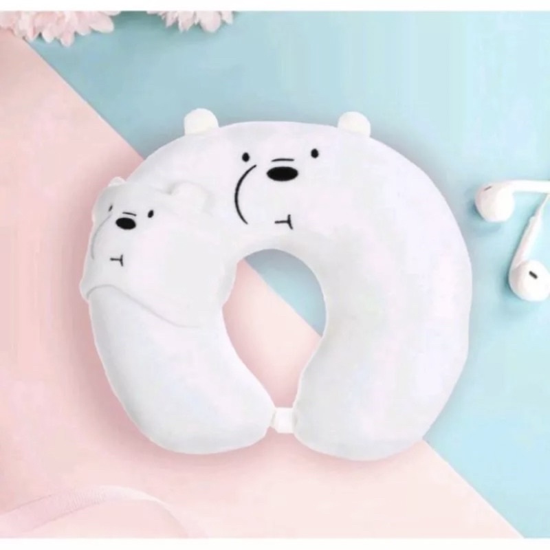 Bantal Leher Dewasa U Free Penutup Mata dan Kancing Berlabel SNI Murah Lembut Empuk Mewah Bantal Leher Travelling Mobil Bantal Tidur 2 in 1 We Bare Bears Multifungsi U-Shaped Pillow Pakai Kancing Bantal Sandar Kepala Bantal Leher Karakter Panda Beruang