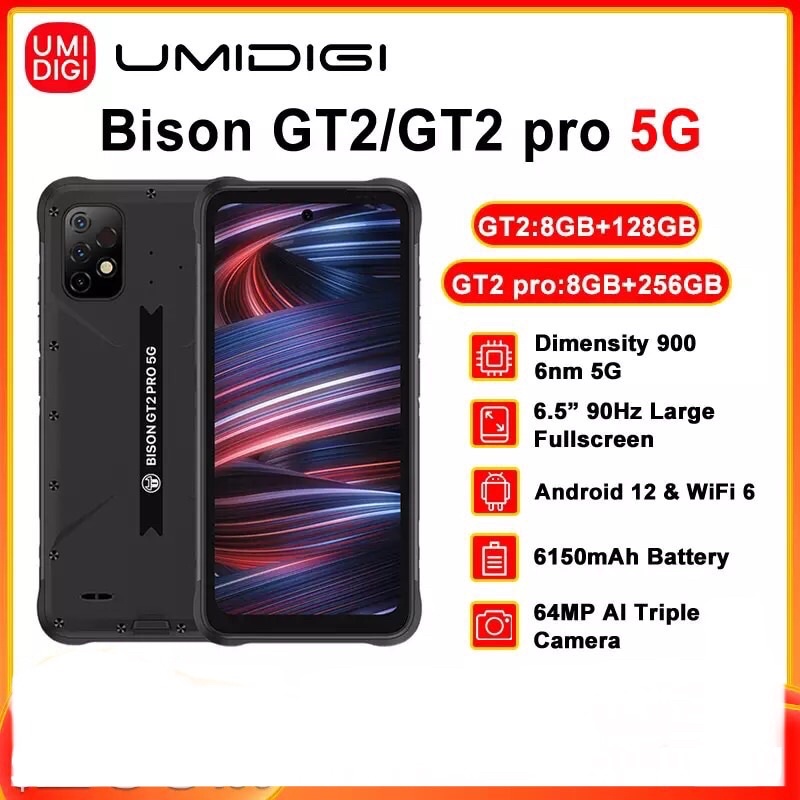 UMIDIGI BISON GT2 PRO 5G 8GB + 256GB Smartphone Android 12 Octa Core 6.5 "FHD + Kamera 64MP NFC