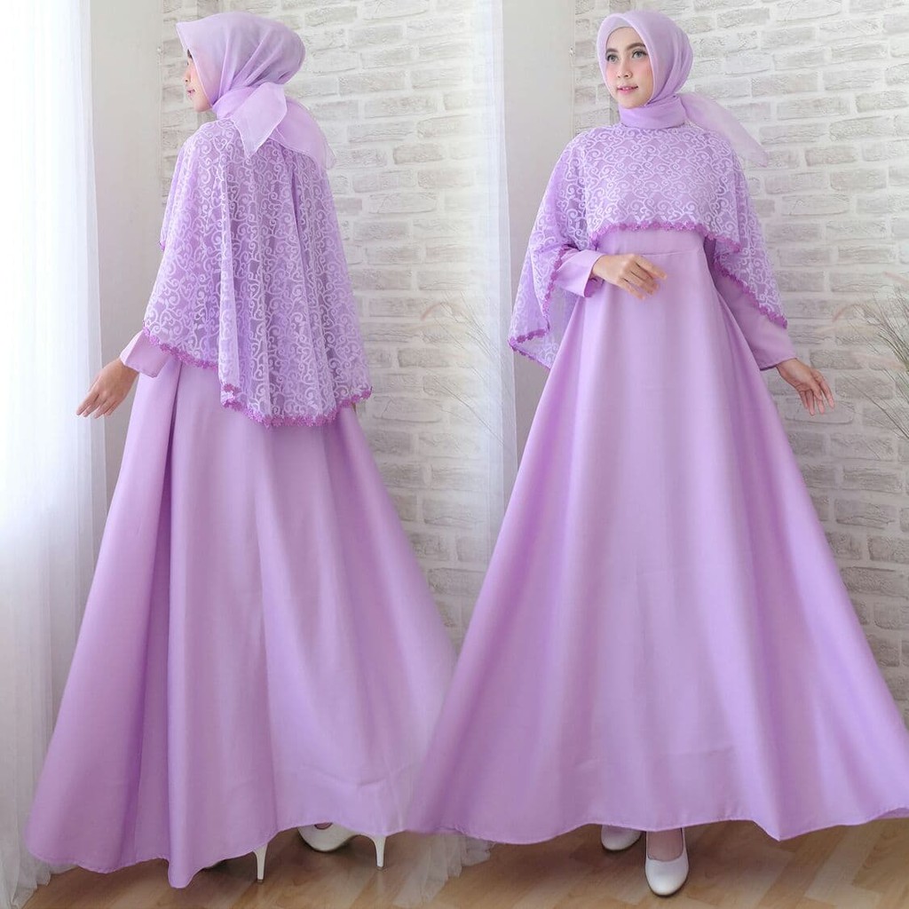 E4 Baju Gamis Pesta Muslim Remaja Wisuda Modern Sonia Batwing Brokat