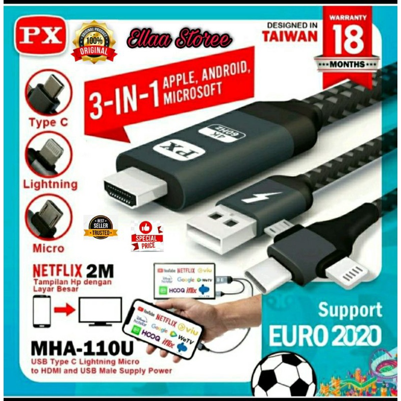 PX MHA 110U HDMI To USB Micro TypeC Lightning Converter TV IOS Android