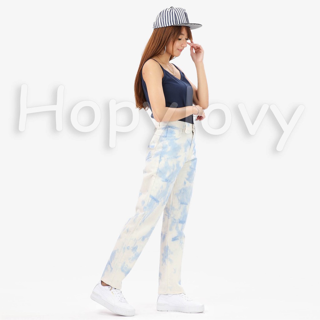 HOPYLOVY - Celana Boyfriend Jeans Wanita BF Tie Dye Savana