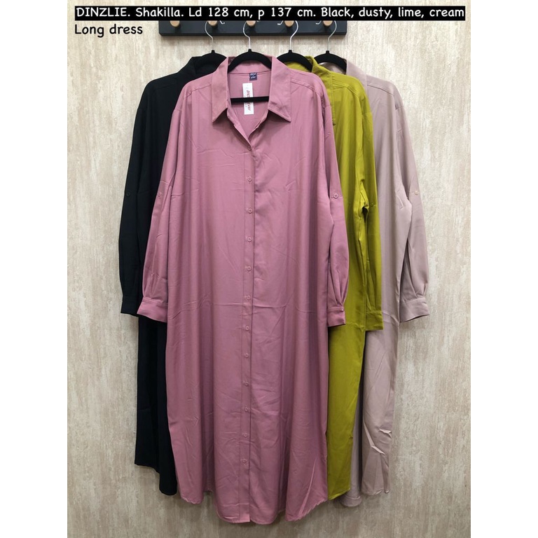 DINZLIE KEMEJA PANJANG WANITA LONG DRESS LONGDRESS GAMIS POLOS UKURAN XXXL XXL XL L M S JUMBO BIGSIZ