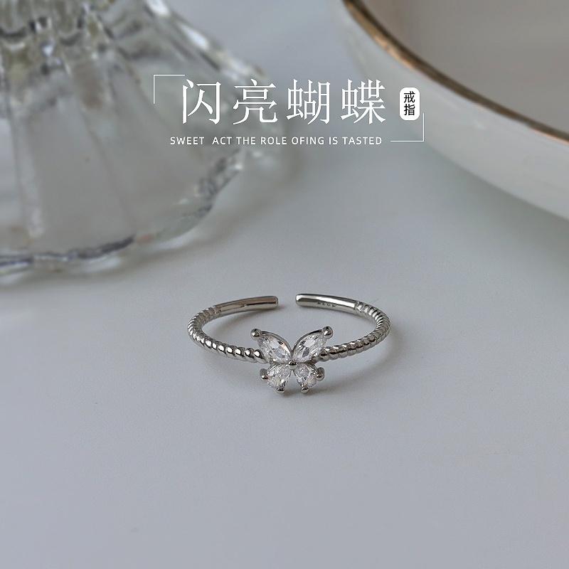 925 Silver Butterfly Diamond Ring Female Ins Small Ring  New Simple Accessories Gift