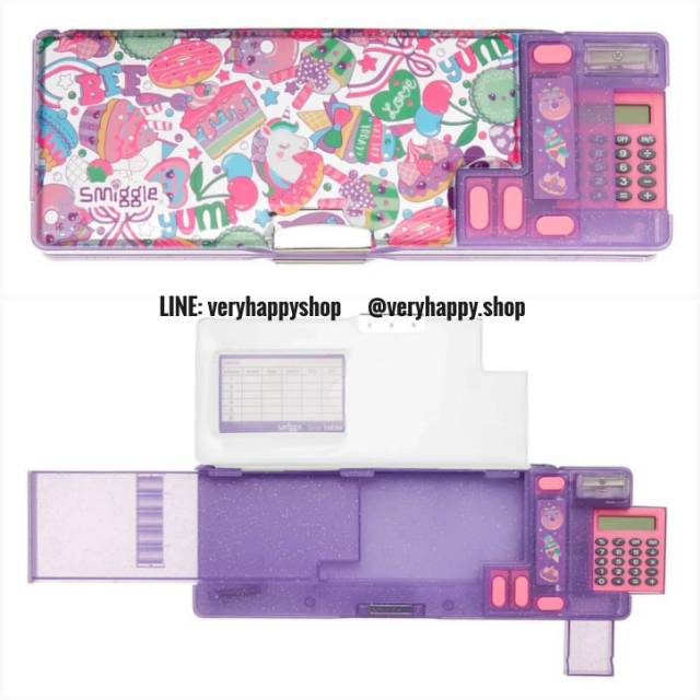 Smiggle Flashy Pop Out Pencil Case tempat pensil kotak pinsil unicorn ungu purple calculator