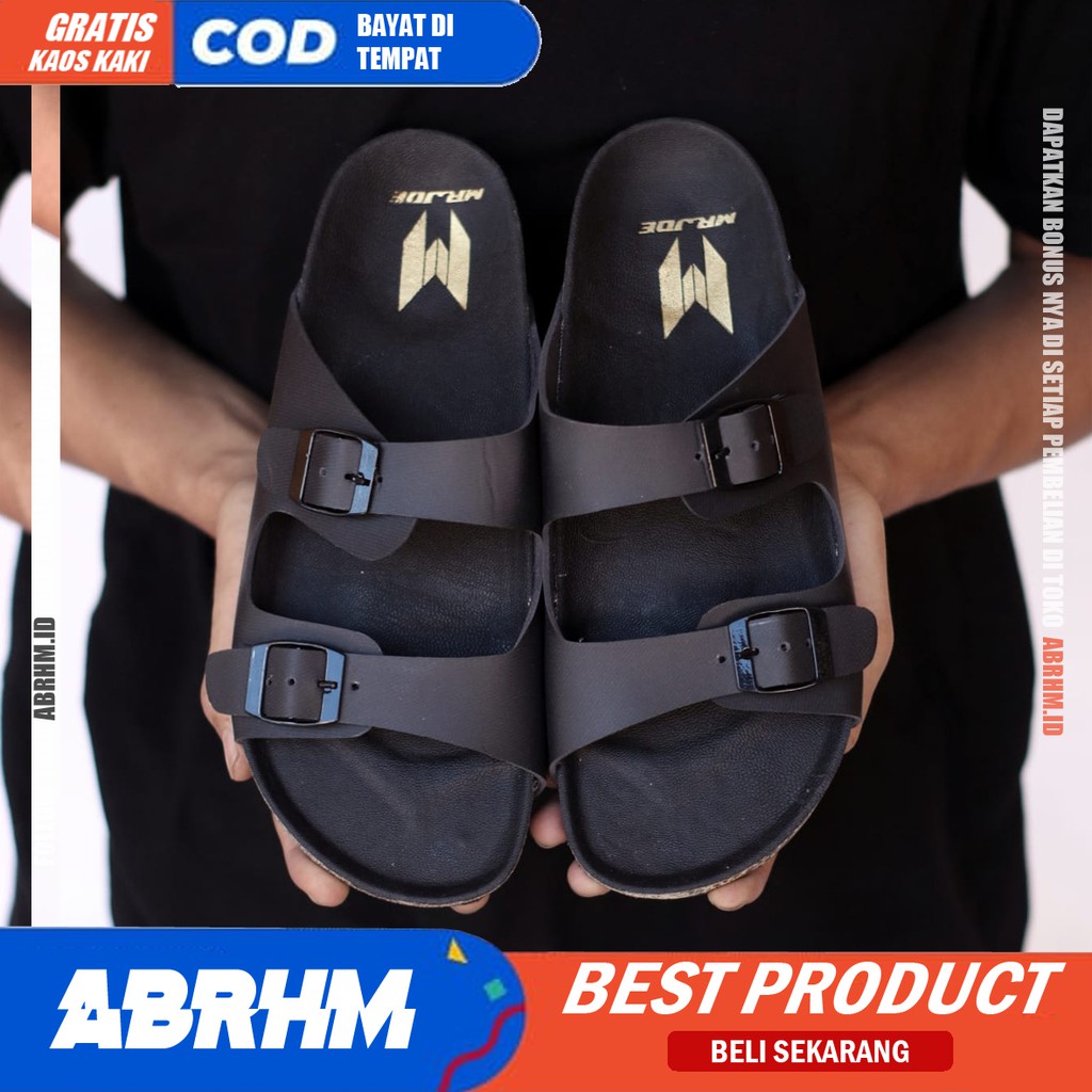 ABRHM x TASLIM Sandal Slide Pria Sandal Slop Pria Kulit Pu Sendal Selop Cowok / Cowo Kekinian