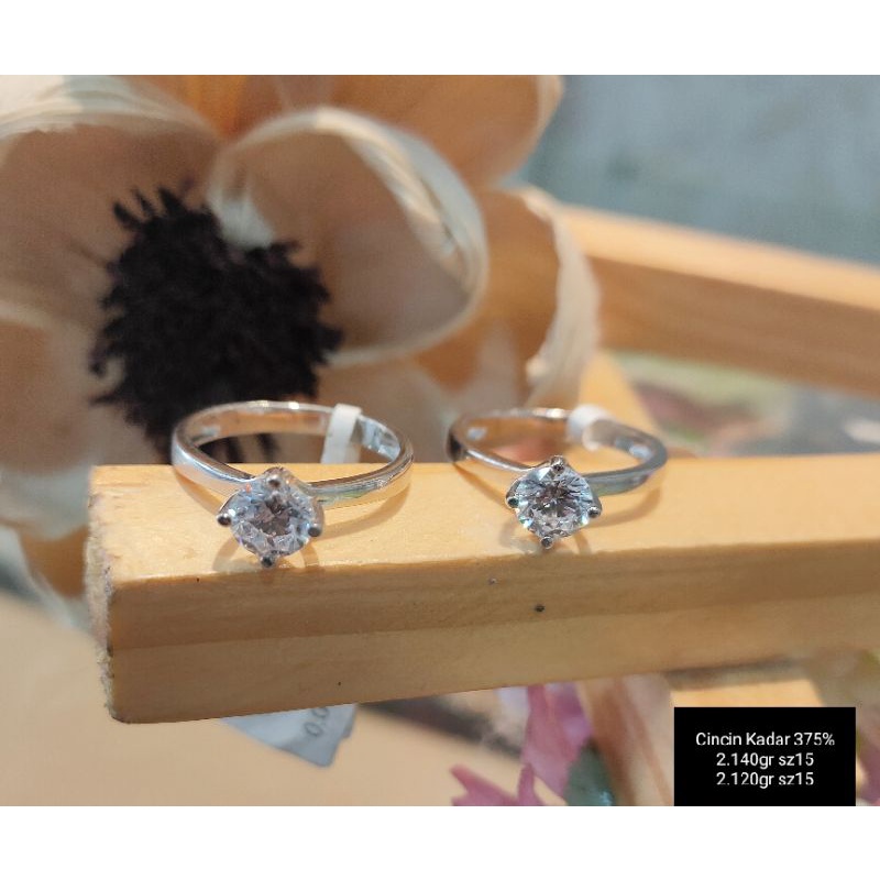 Cincin Emas Putih Asli Model Diamond Kadar 375%/8Karat
