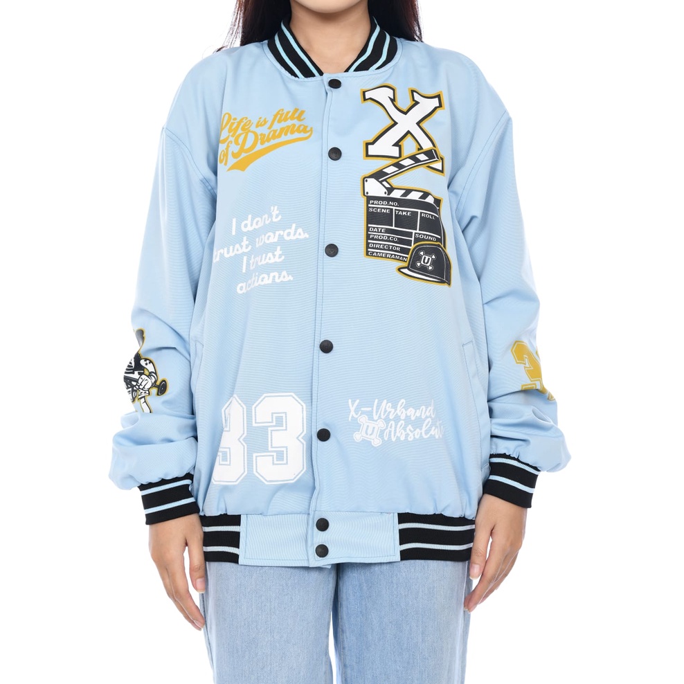 Jaket Varsity Perempuan Keren Terlaris Unisex A247 Baby Blue Dan Pink