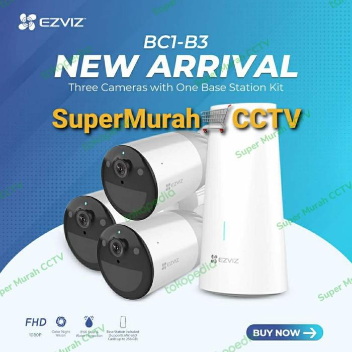 Ezviz Kit Bc1-B3 Kamera Baterai Tanpa Kabel 2Mp Ip67 Cctv (3 Camera)