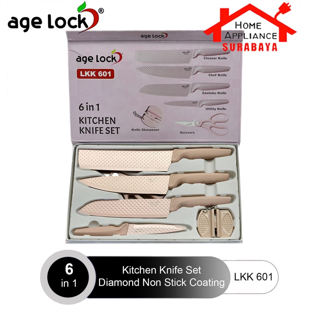 Age Lock Pisau Set - Kitchen Knife Set 6 IN 1 Lapisan Diamond Non Stick Coating LKK 601