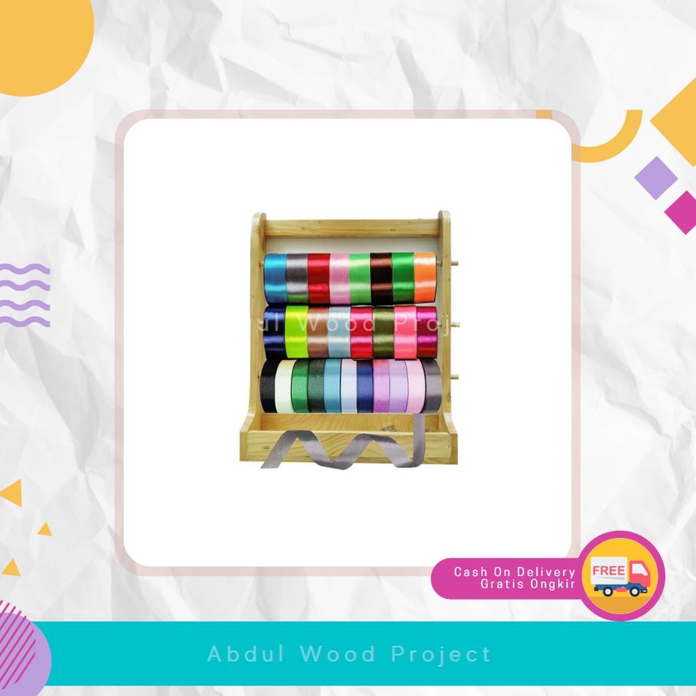 RAK PITA SATIN ROLL GANTUNG  SERBAGUNA RAK DINDING  JATI BELANDA ASLI TEMPAT PITA DAN ALAT JAHIT TER