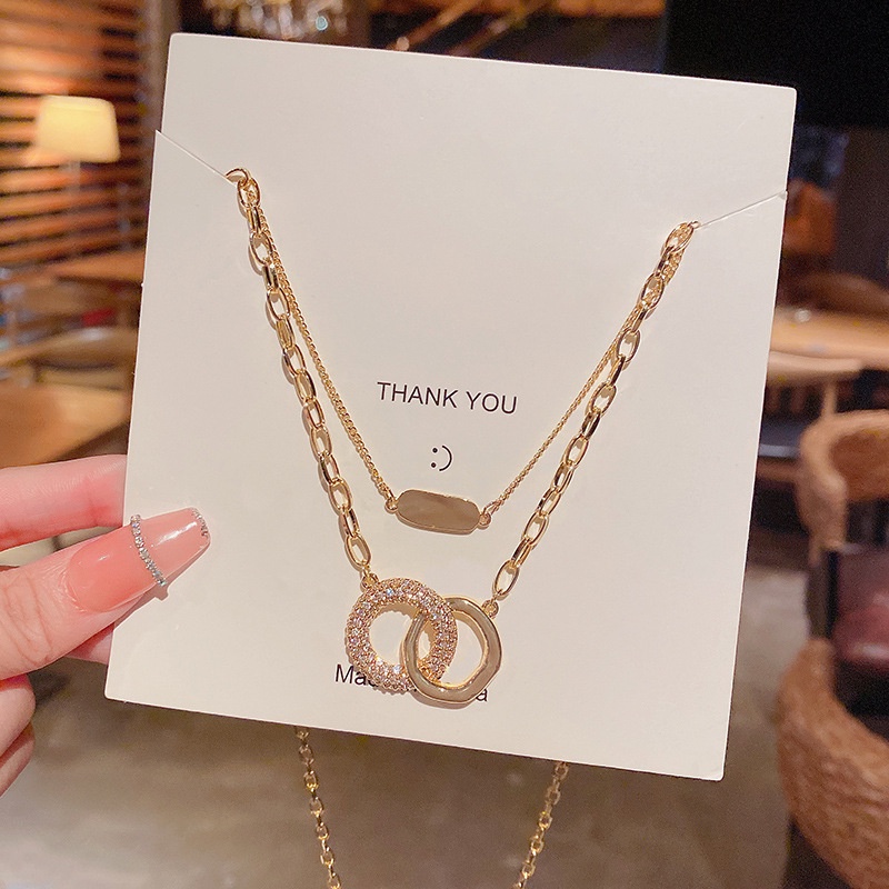 Kalung Choker Berlian Bahan Titanium Model Double layer