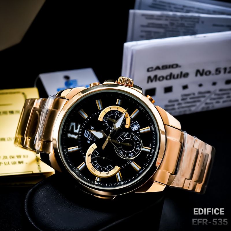 Jam Tangan Pria Merk Casio Edifice Type Efr-535 Original Bm Gold Free Box Set