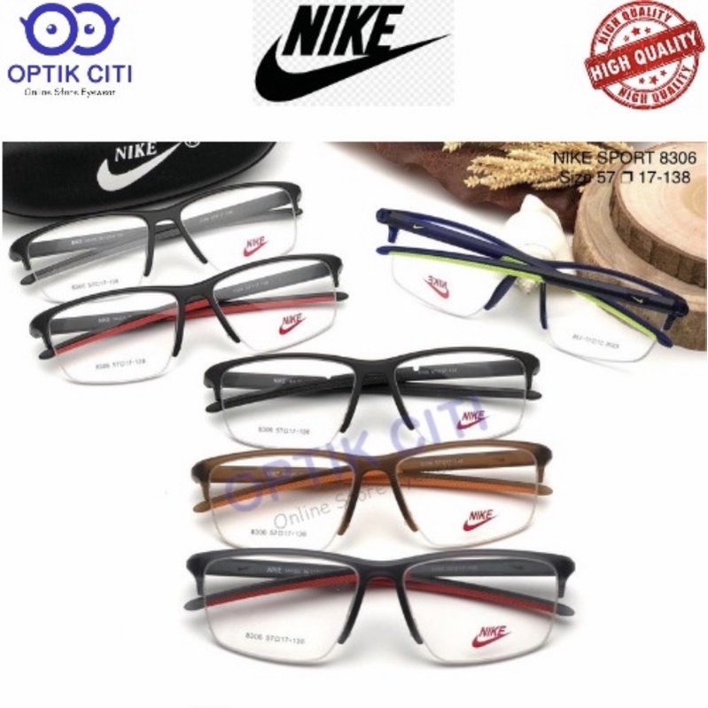 FRAME KACAMATA PRIA KOTAK SPORTY NIKE 8306 HALF FRAME LENTUR DAN RINGAN