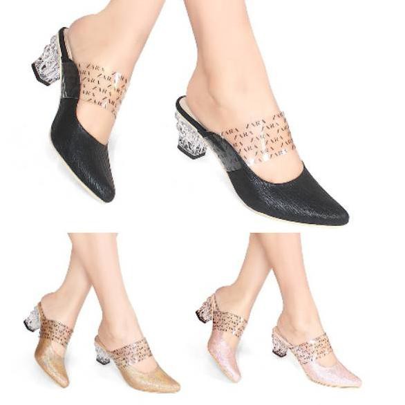 *Best Seller '[] Heels Kaca Zara 5cm Sepatu Hak Tahu Mika Transparan Bening High Heel Wanita Kulit L
