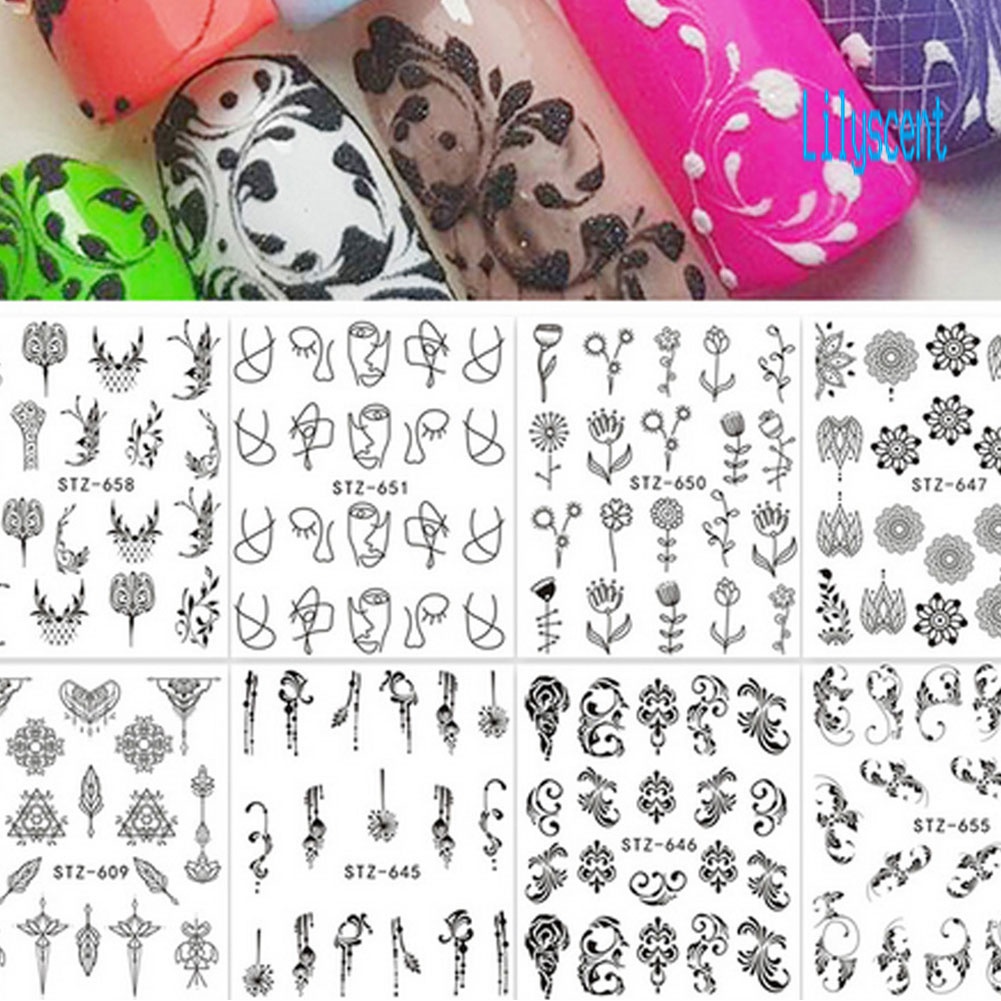 Lily Stiker Kuku Motif Bunga / Bulu Untuk Dekorasi Nail Art / Manicure DIY