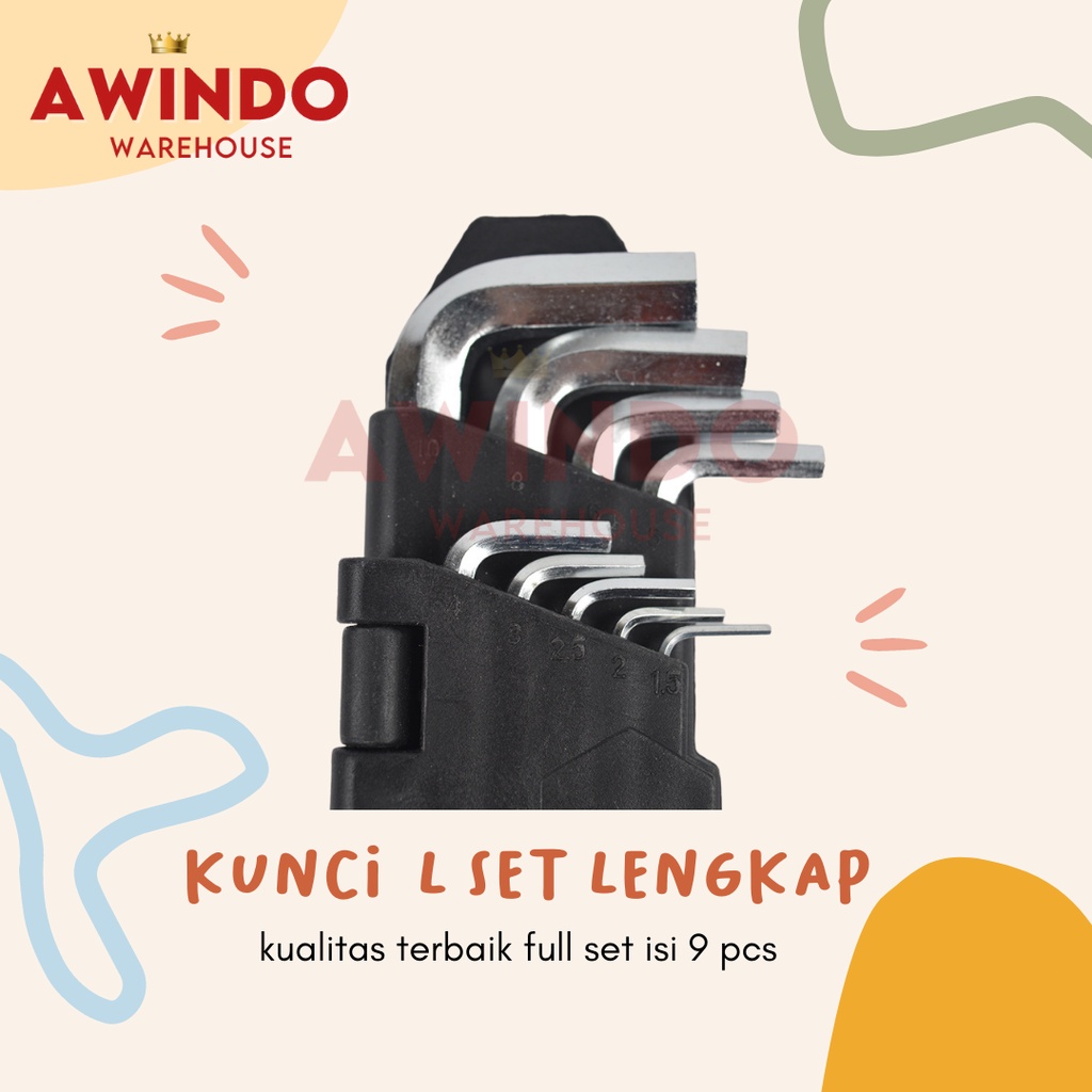 KUNCI L SET LENGKAP - Kunci L Bulat Hex Set Key Wrench Set