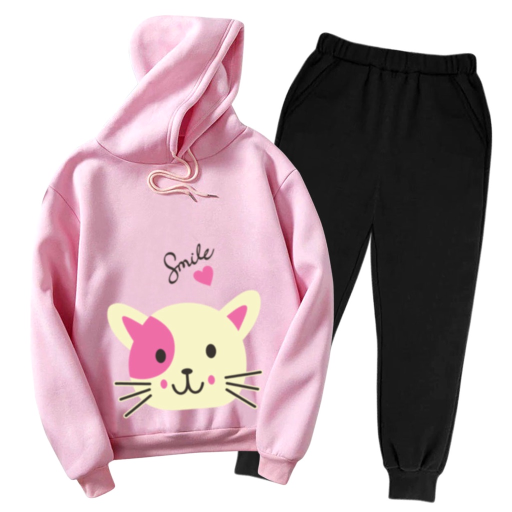 Bess - Setelan Set Jogger Wanita / Setelan Set Hoodie DOGGY SMILE