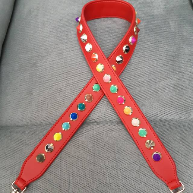 STRAP RIVET CIRCLE FENDI PREMIUM QUALITY / LONGSTRAP BAG / TALI PANJANG TAS KULIT RAINBOW