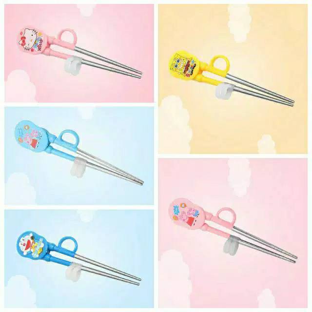 Sumpit Anak Stainless / training choopstick sumpit karakter hello kitty doraemon