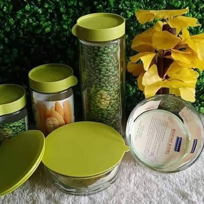 paket toples mangkok kaca glassware set 5 pcs glass jar bowl