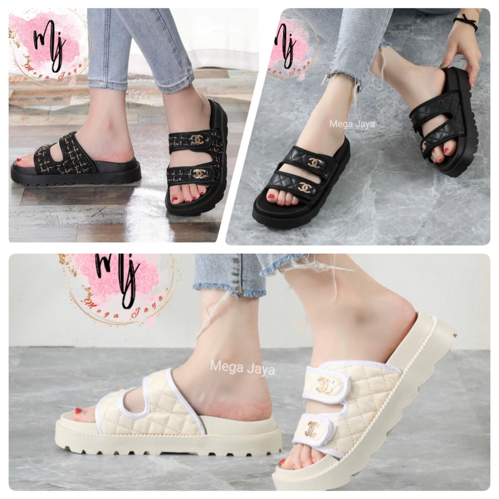 Sandal wedges wanita selop fashion import