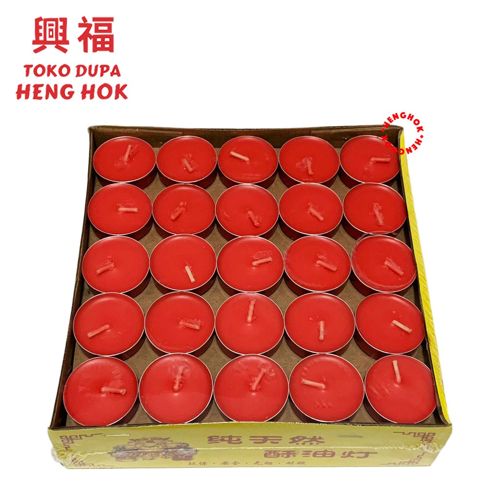 LILIN TEA LIGHT CANDLE AROMATERAPI / PUJA SEMBAHYANG 100 BIJI 3 JAM WARNA MERAH