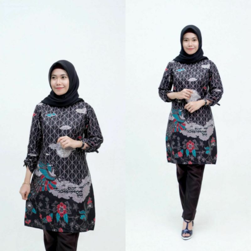 Batik Couple keluarga sania ruffle ori ndoro jowi dnt motif Rembulan abu-Tunik