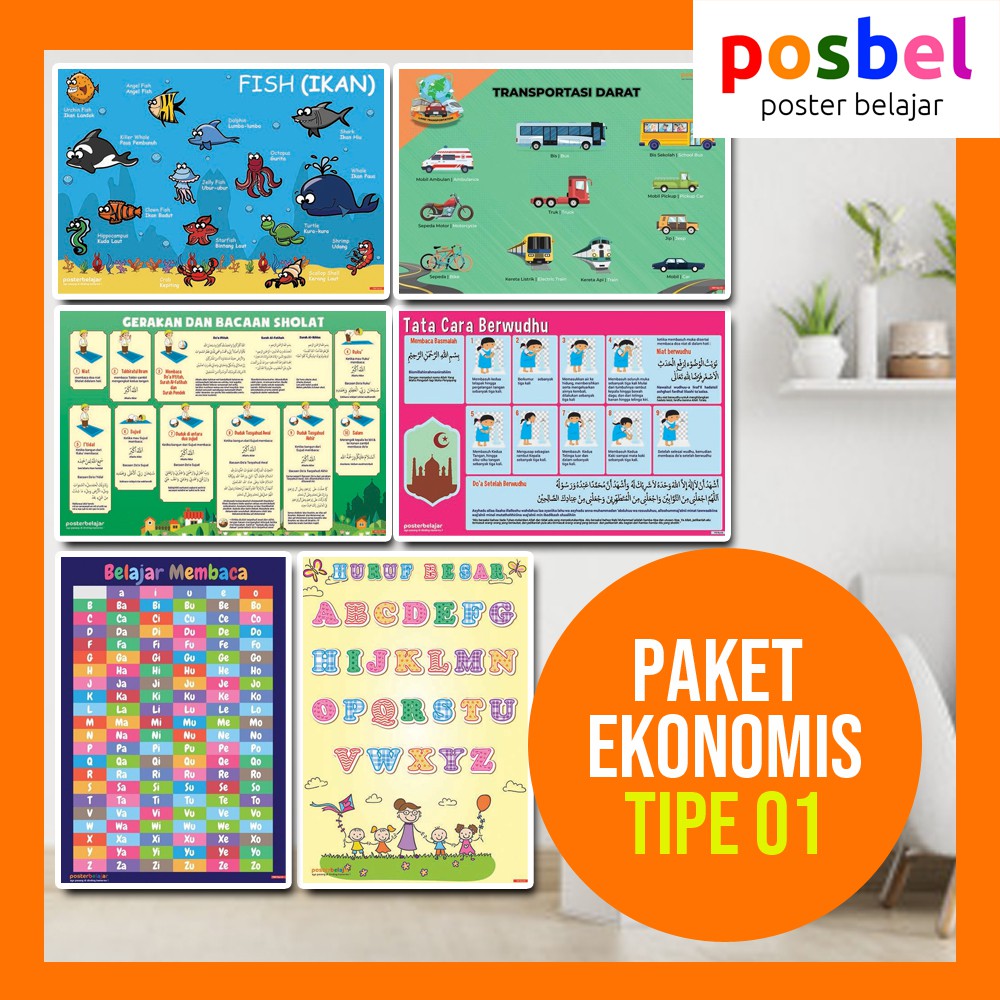 POSTER BELAJAR - PAKET EKONOMIS - MAINAN EDUKATIF - POSTER DINDING KAMAR ANAK - ALAT PERAGA EDUKATIF