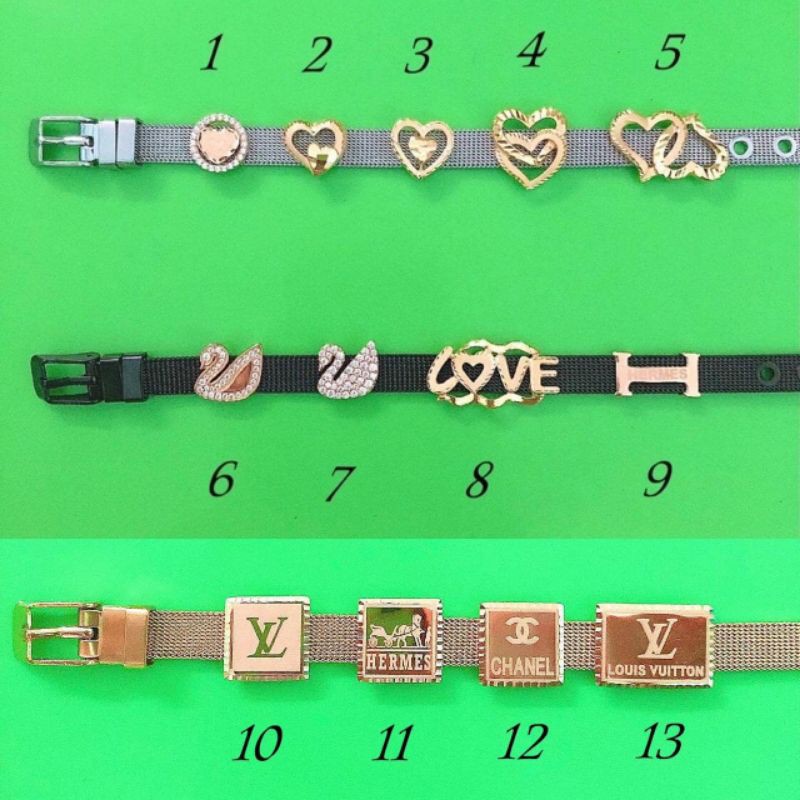 Charm gelang sabuk belt love, angsa swan dan branded BG kadar 375 8K