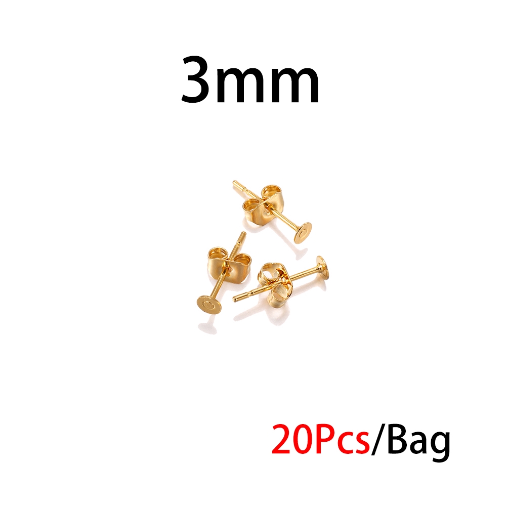 20pcs/lot Gold Stainless Steel Blank Post Earring Studs Base Pins With Earring Plug Findings Ear Back For DIY Jewelry Making