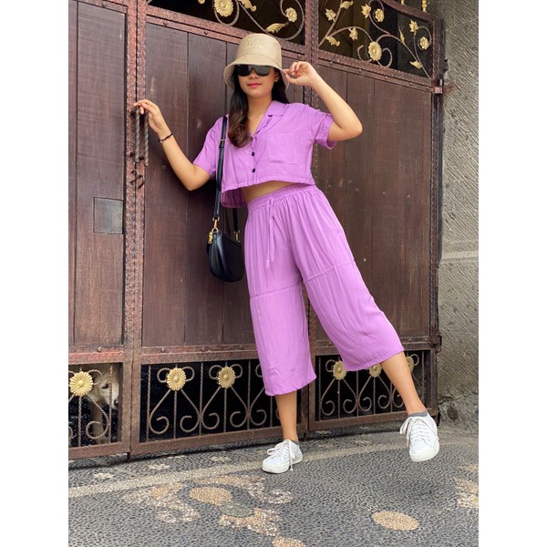 Oneset Crop Sinta  / Set Rayon Crop / New One Set-Ungu Lilac