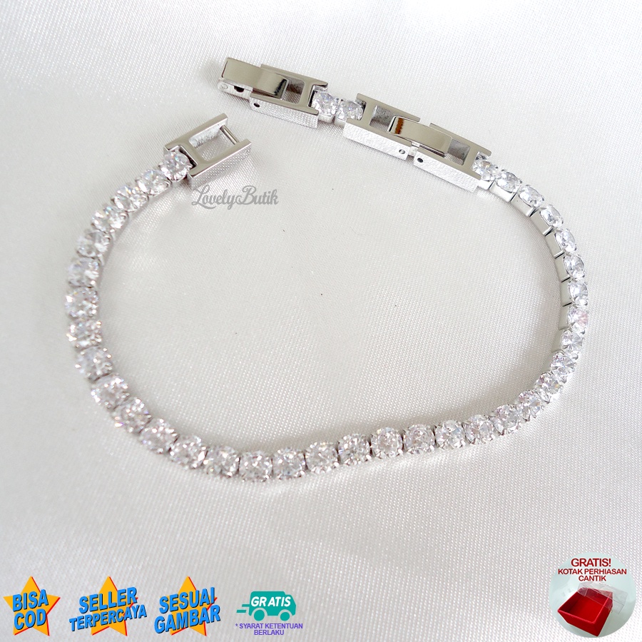 Lovelybutik - Gelang Titanium Wanita Anti Karat Model Terbaru Yosi Gelang Rante Rantai Berlian Bahan Titanium Ukuran 19 cm BONUS KOTAK PERHIASAN