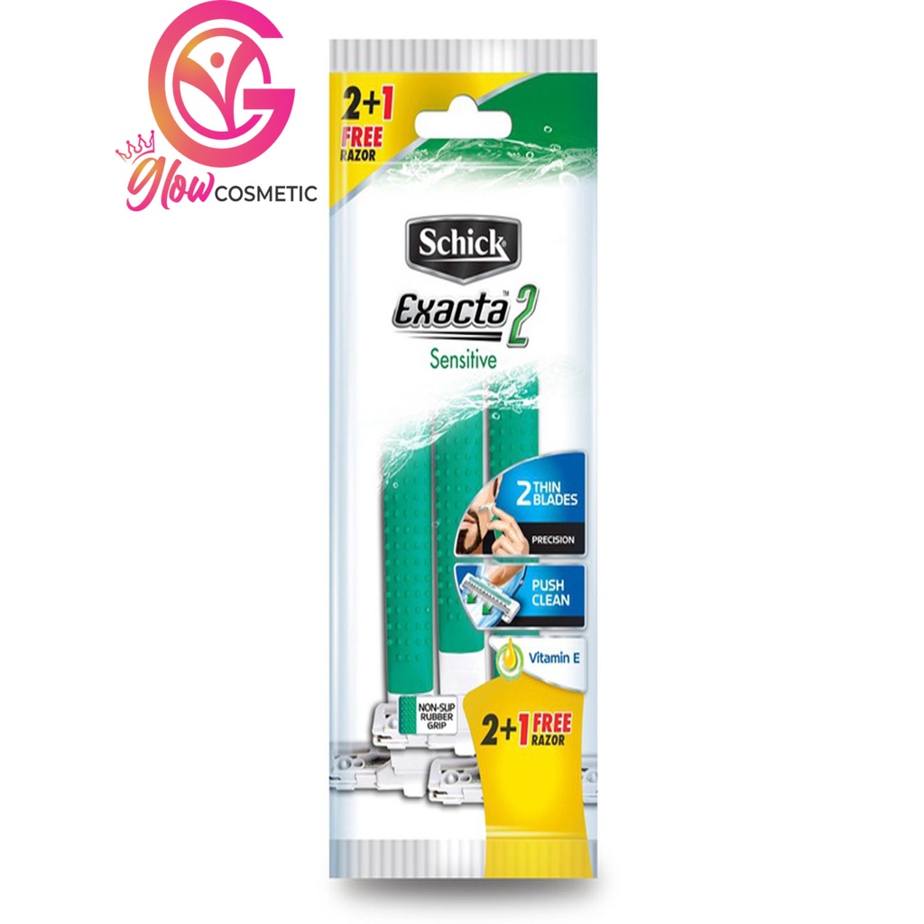 SCHICK EXACTA 2 SENSITIVE HIJAU 2 PCS + FREE PISAU CUKUR WARNA HIJAU 1 PCS /N003740