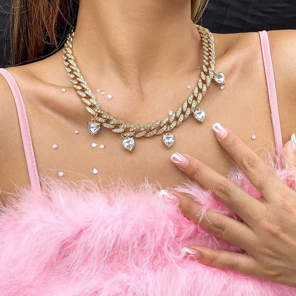 Hu Hu Hu Hu Hu Alat Bantu Pasang Kacamata♡ Kalung Choker Rantai Liontin Hati Gaya Punk Tahan Lama Untuk Wanita