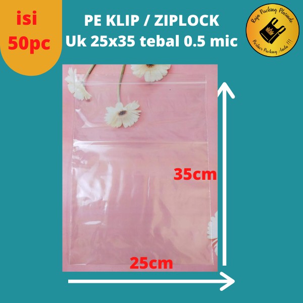 &lt;isi 50&gt; Plastik PE Klip Cetik Ziplock uk 25x35 Tebal 0,4 | plastik Packing olshop zipper promo