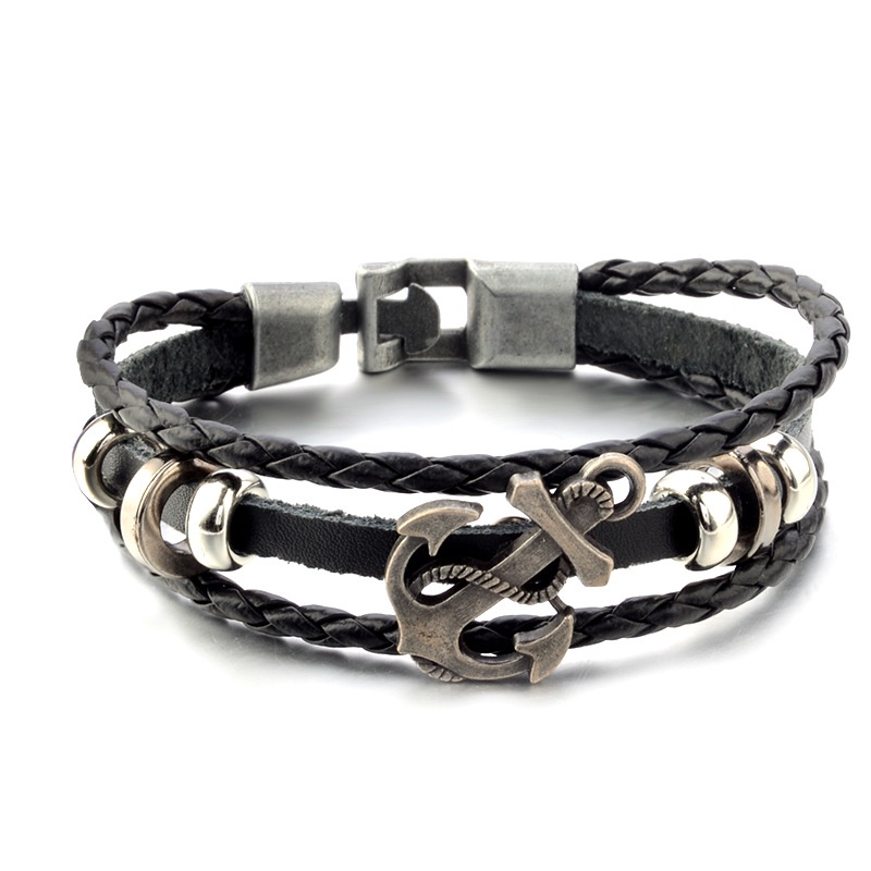 Simple Handmade Personality Wild Anchor Bracelet Bracelet Bracelet Men and Women Leather Cord Bracelet