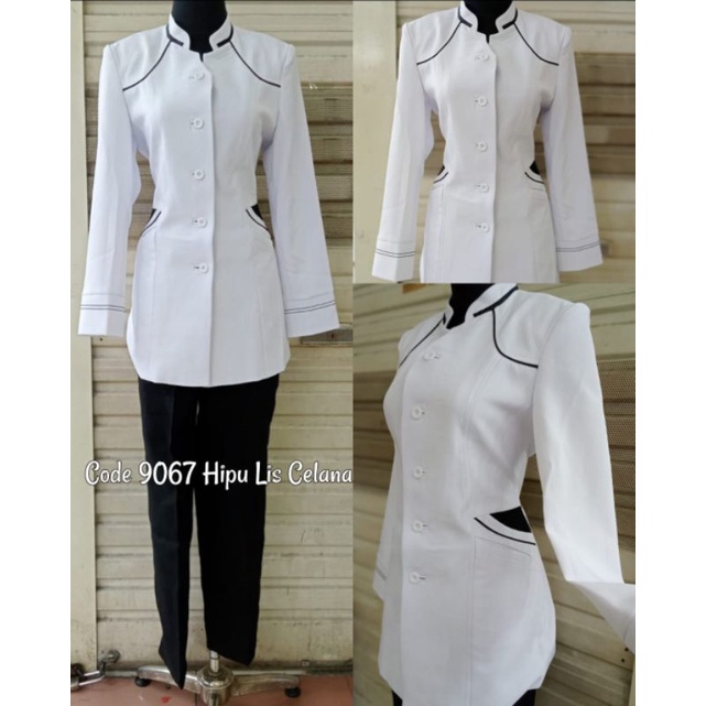 Stelan blazer guru/hitam putih 9067