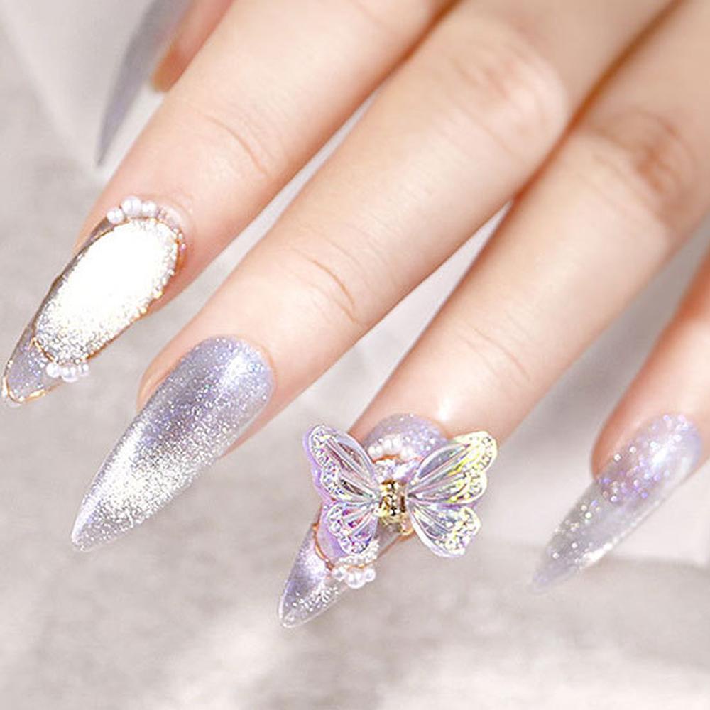 Needway   Butterfly Nail Art Charms Shiny Aurora Kupu-Kupu Zirkon Kuku Rhinestones