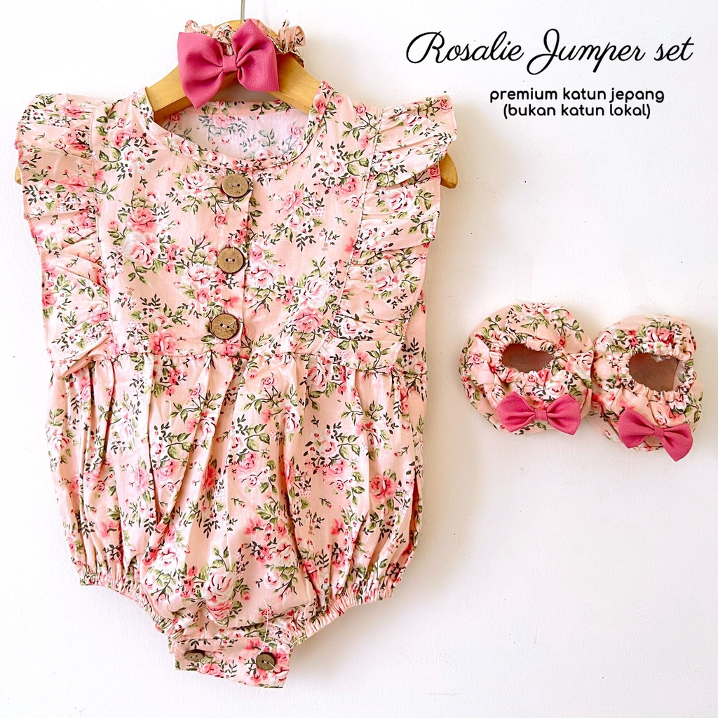 Premium Jumper set Katun Jepang Rosalie babeebabyshop sepatu bandana jalan lucu anak bayi grosir cewek perempuan