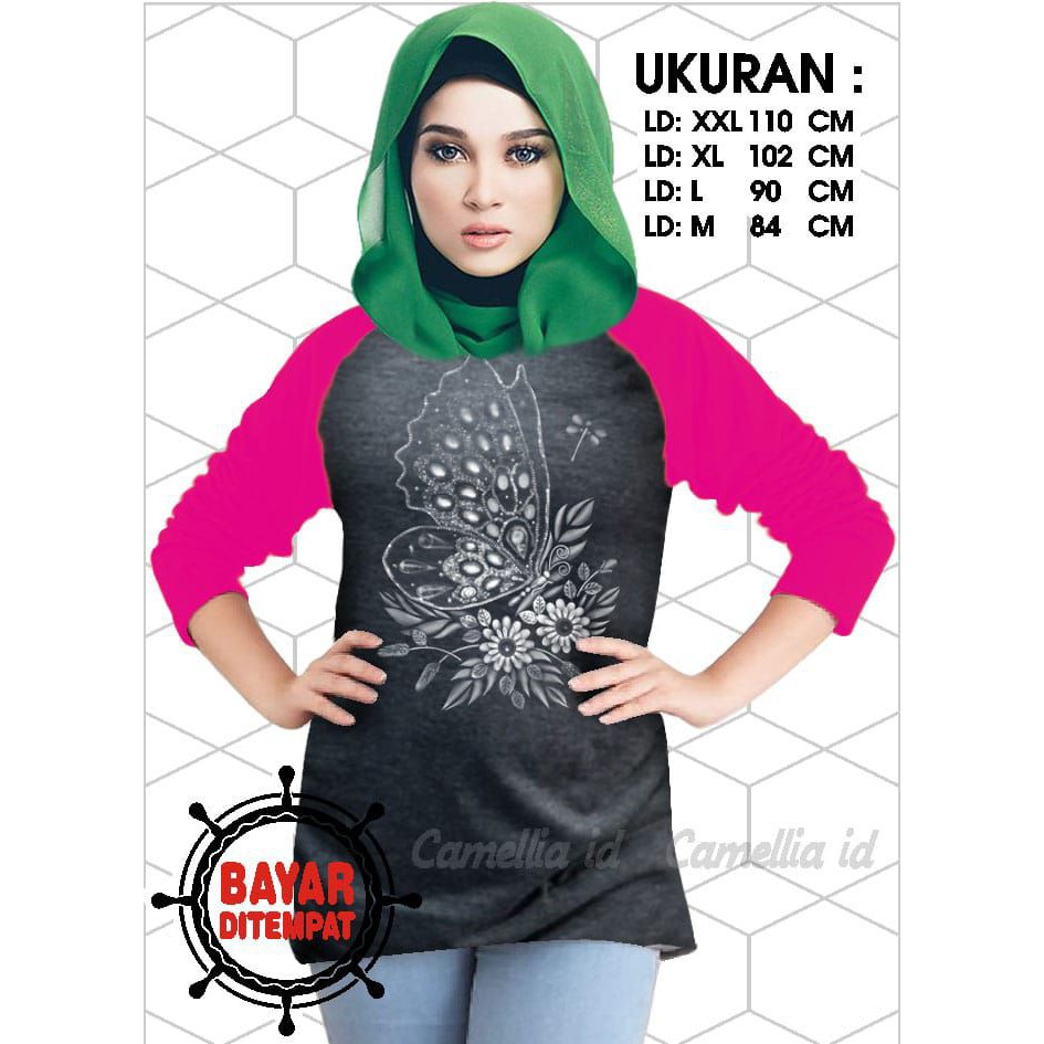 Kaos Raglan (KUPU2)/Kaos Wanita Lengan 3/4/ Kaos Wanita/ Kaos Cewek/ Kaos Oblong/Misty