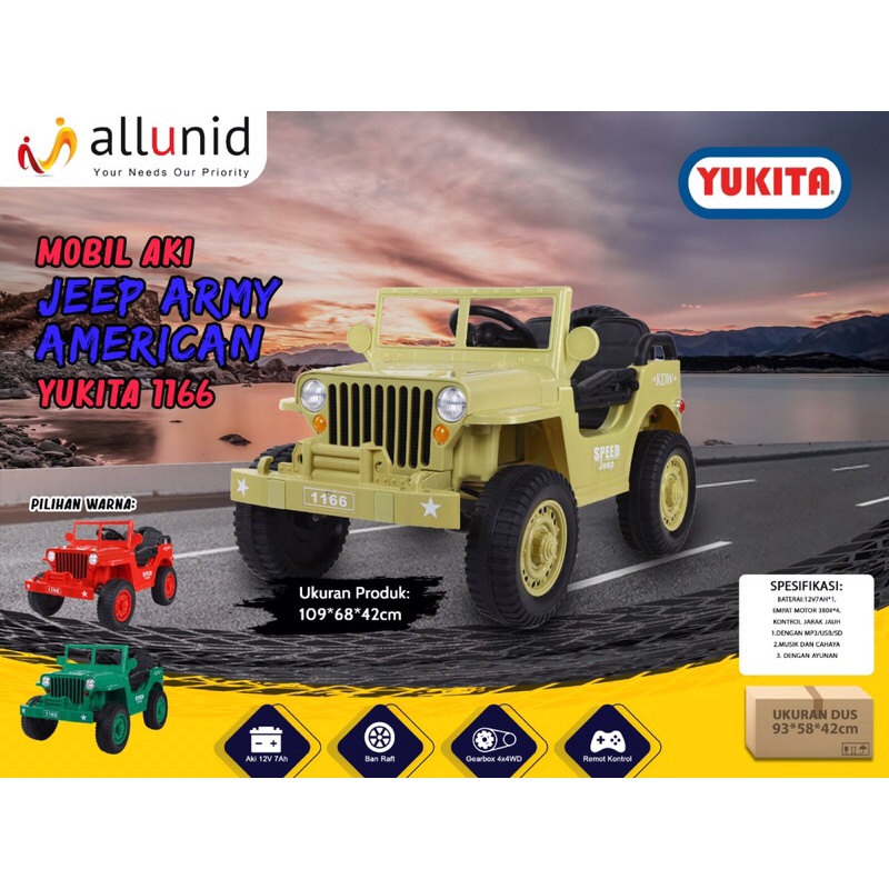 Mobil aki anak Mini jeep Willys Yukita
