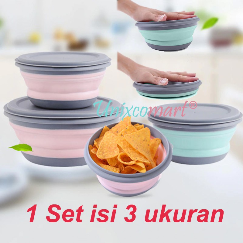 Toples Mangkok Lipat Silicone Portable 3 in 1 Set Folding Bowl Silikon