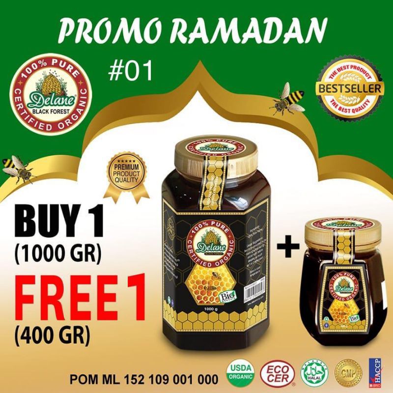 

Madu hutan Delane 1kg free 1btl 400g asli madu hutan