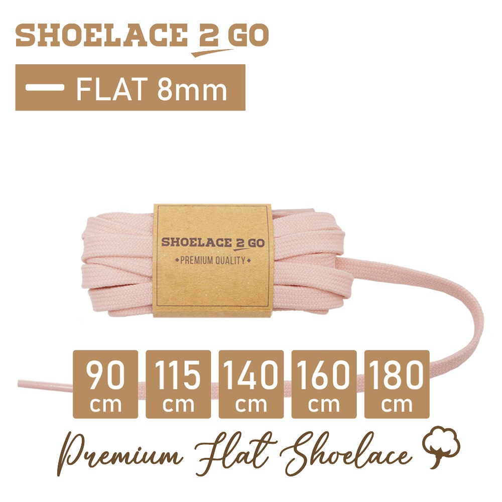 SHOELACE 2 GO PREMIUM TALI SEPATU GEPENG PIPIH FLAT - SF8 - G2 - LIGHT PINK - 8MM