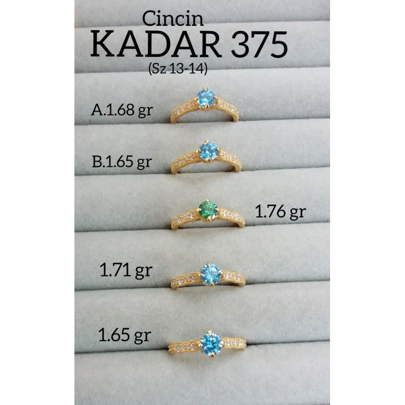 Cincin emas kadar 375 permata fashion