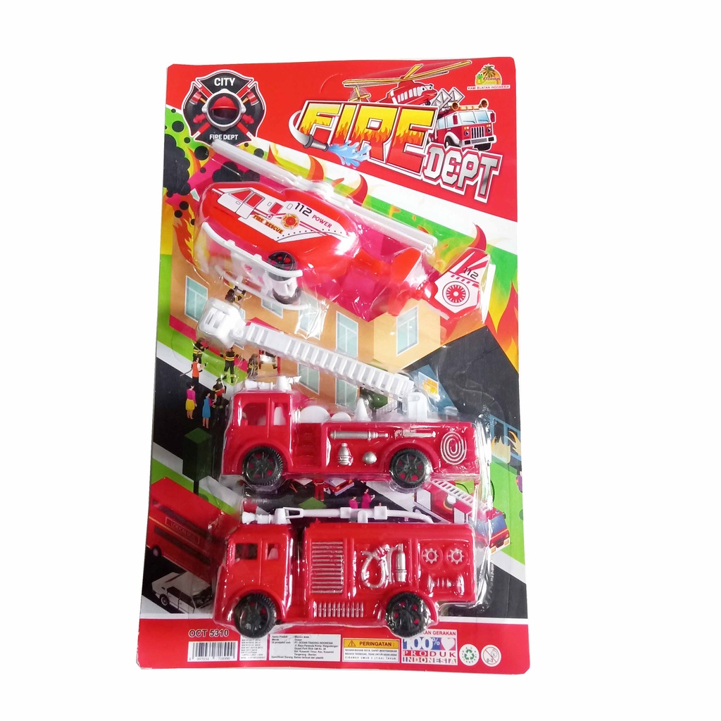 Set Mainan Damkar Mobil Pemadam dan Heli Fire Dept