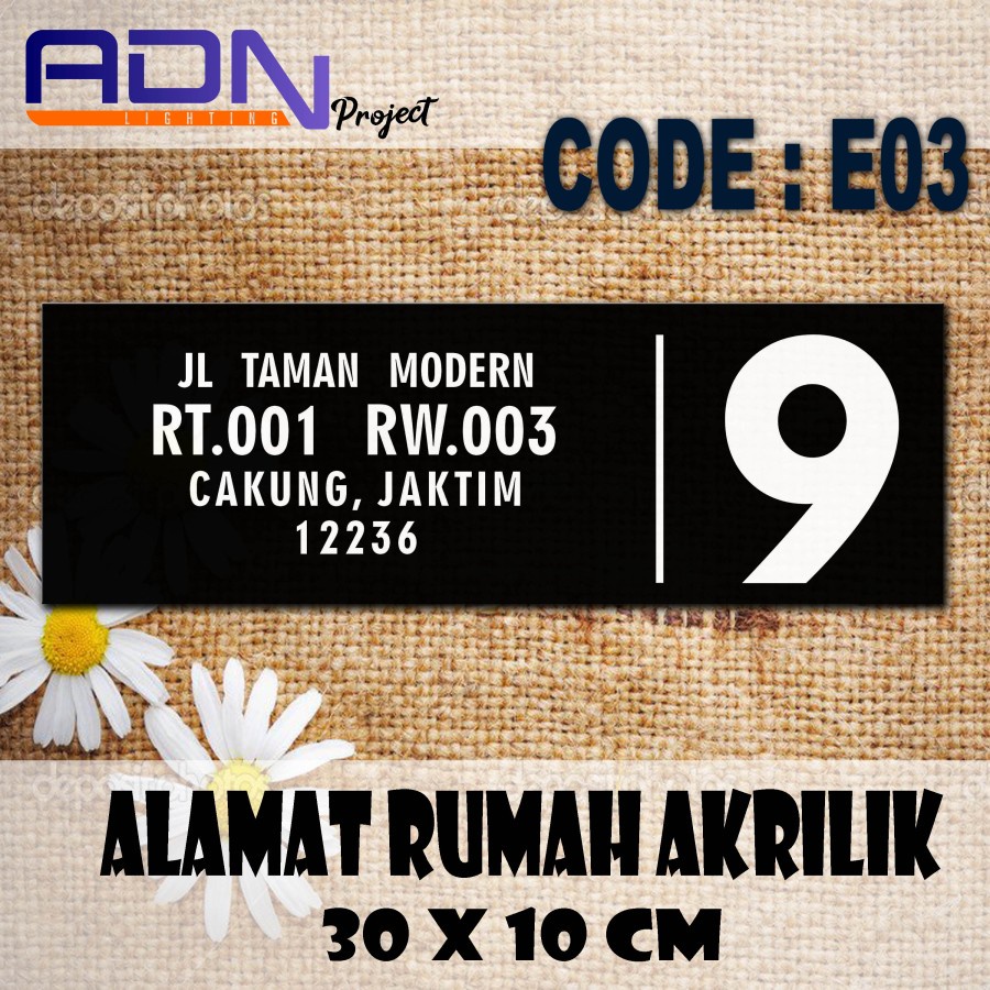 Sign Akrilik Plat Alamat rumah Nomor Rumah 30 x 10 E03