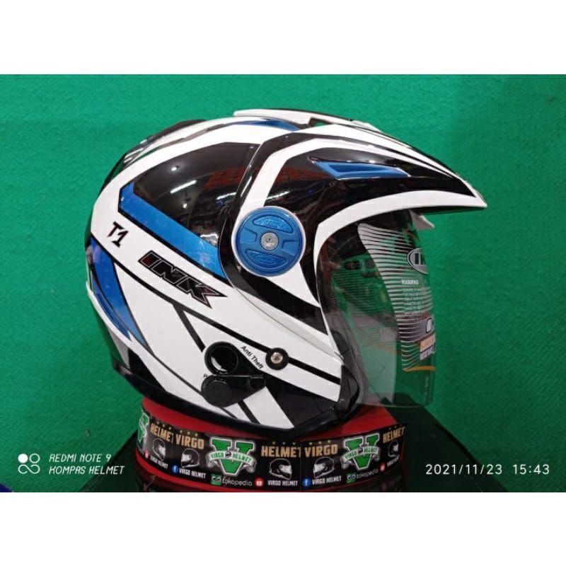 HELM INK T1#1 MOTIF WHITE BLUE 100% ORIGINAL TERMURAH
