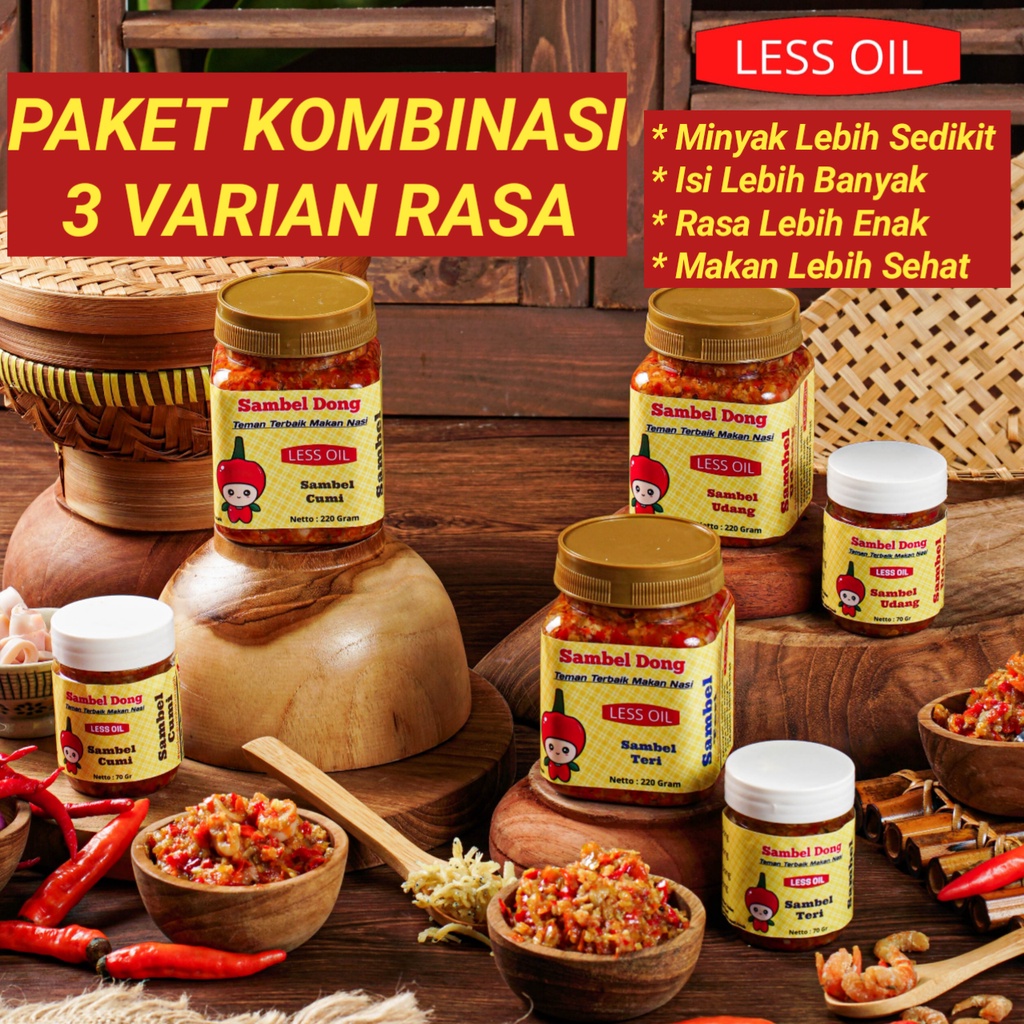 

Paket Kombinasi 3 Botol Sambal Lauk 220 Gram Homemade, Less Oil, Enak Kualitas Premium, Isi Sebotol Penuh, Minyak Sedikit, Pedas Gurih Bikin Nagih, by SAMBEL DONG